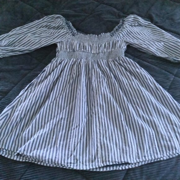 American Eagle Striped Puff Sleeve Embroidered Mini Dress - Picture 6 of 8